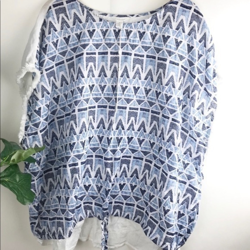 Caslon Ivory Blue Tribal Geometric Print Top